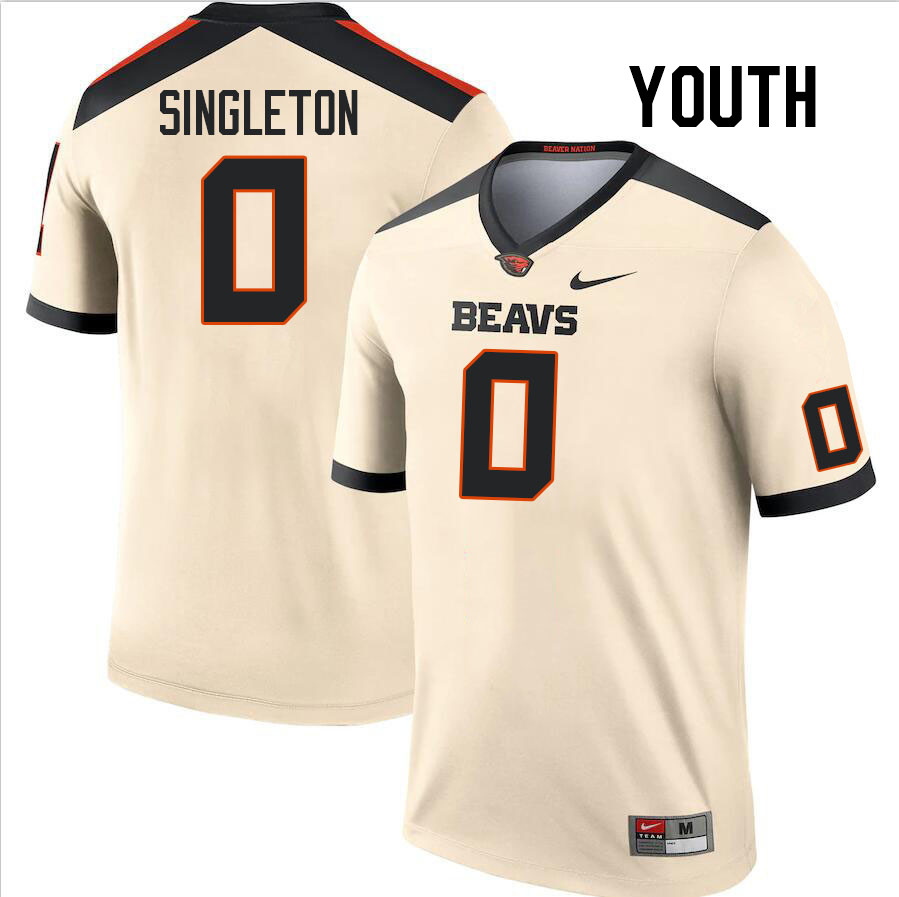 Youth #0 Kobe Singleton Oregon State Beavers College Football Jerseys Stitched-Cream